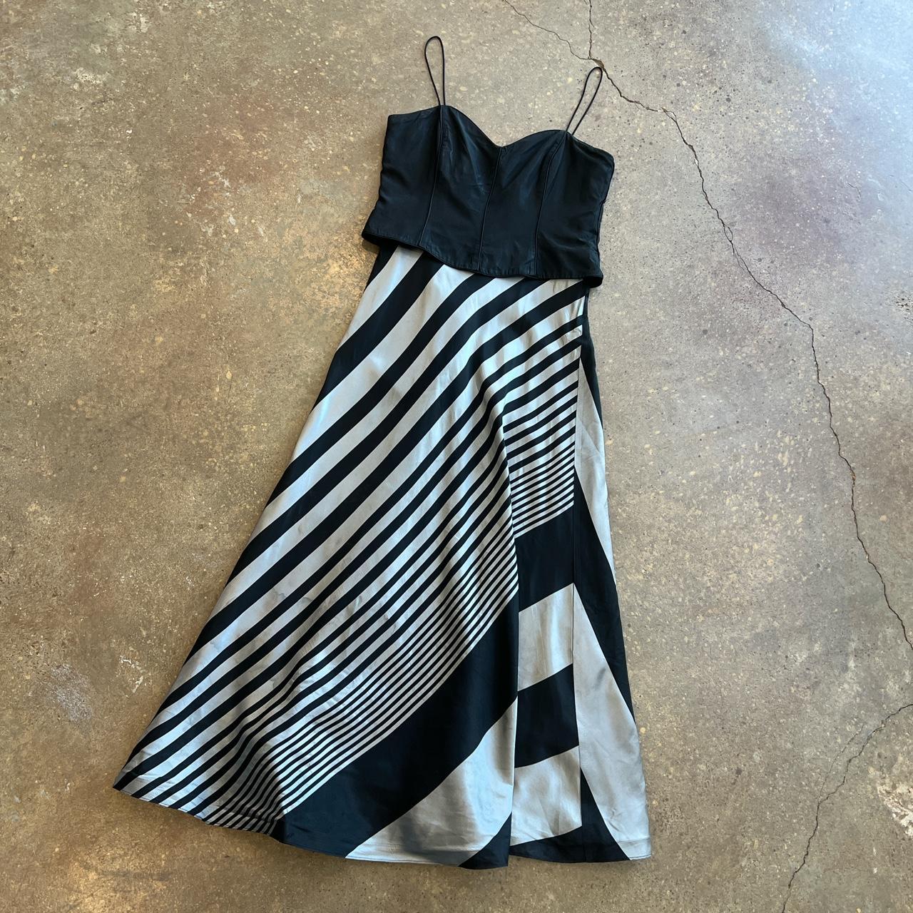 Vintage black n silver striped formal maxi gown. Depop