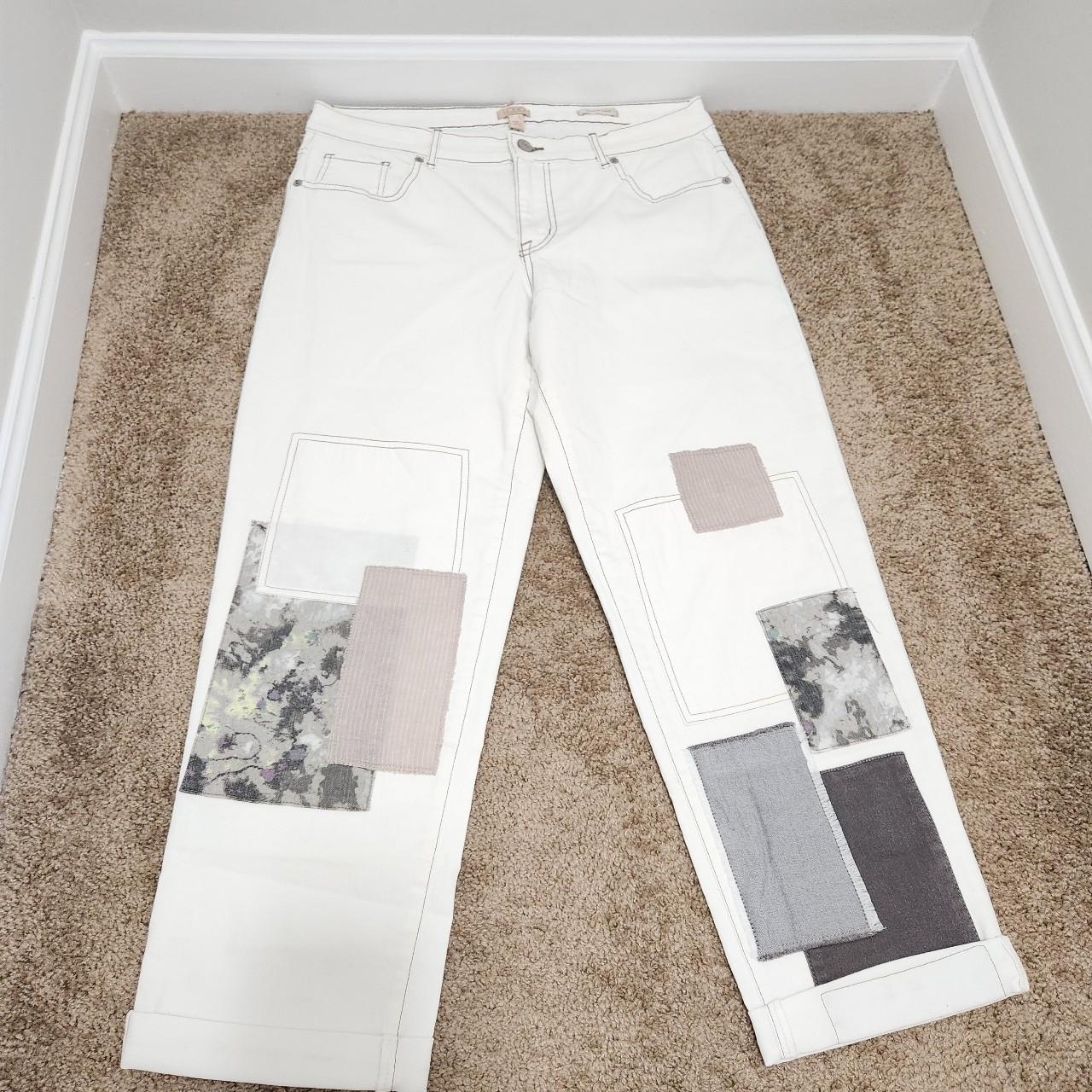 LOGO By Lori Goldstein Women S White Patchwork Jeans Depop