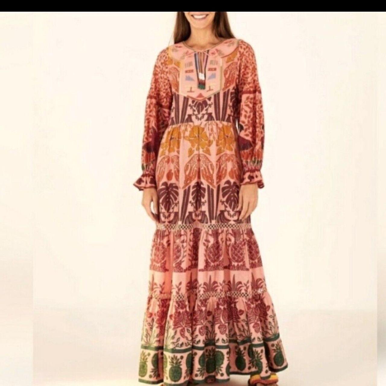 Farm Rio Anika Print Macaws Maxi Dress Size Small... | Depop