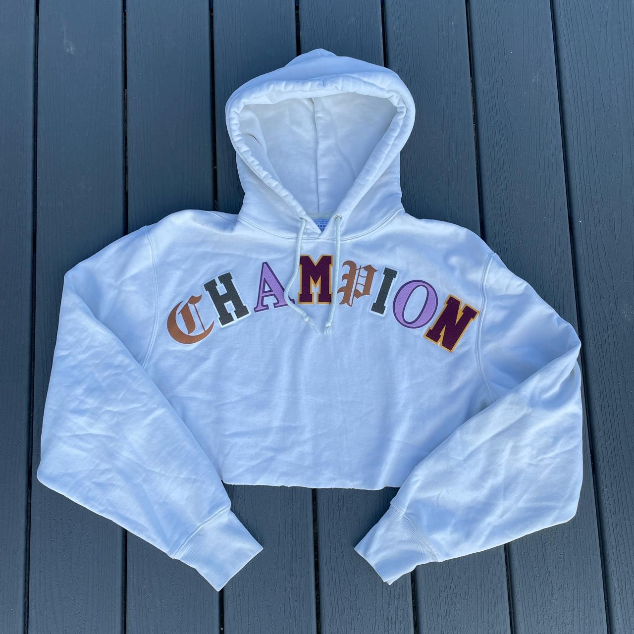 Cropped white champion on sale hoodie