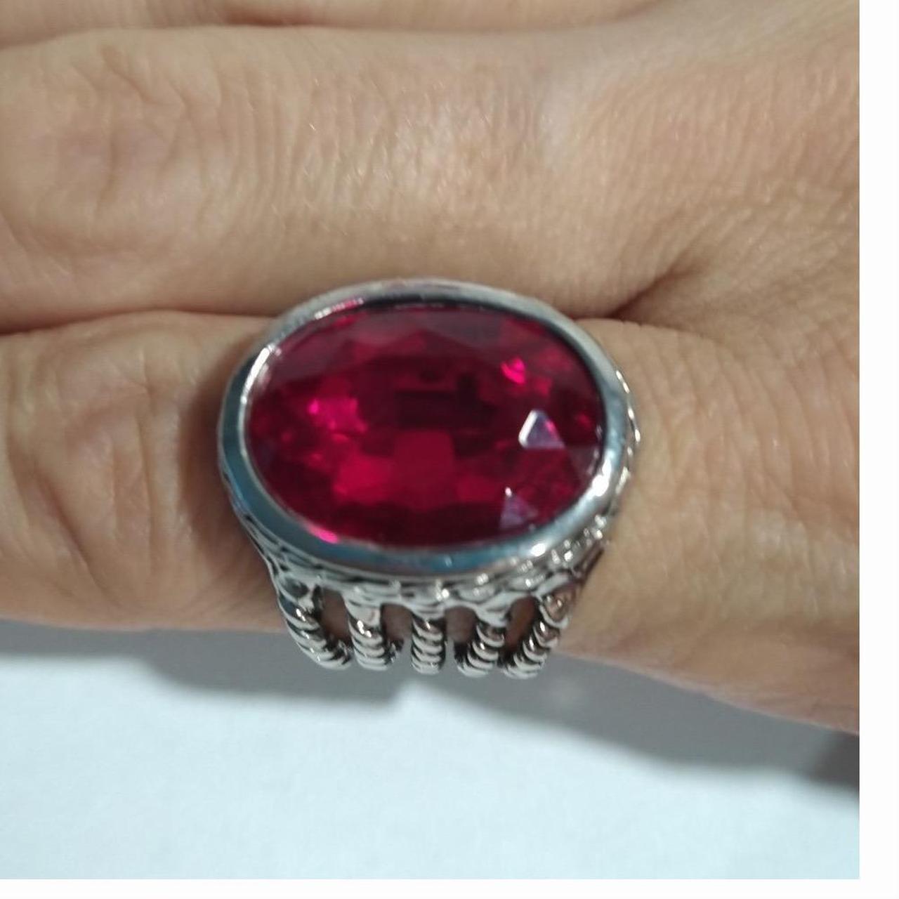 Preloved Women's Ring - Red/Silver – Statement Ri… - image 1