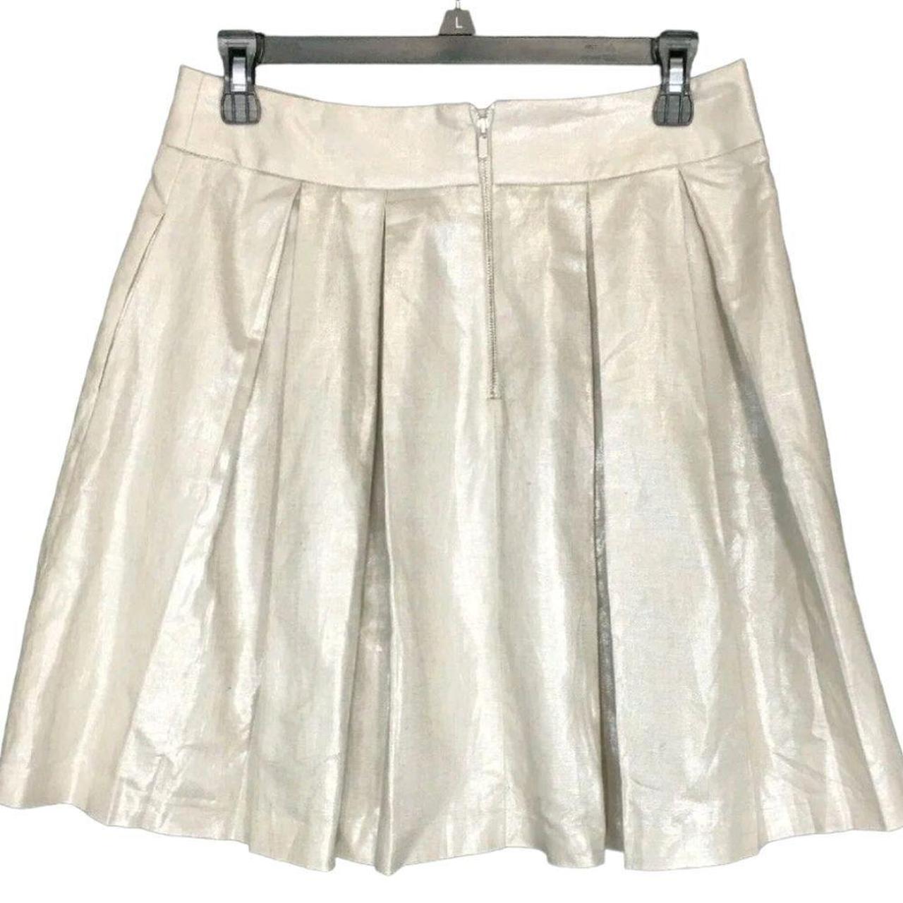 Banana Republic Skirt Pleated Cream Foil Shiny Lined... - Depop