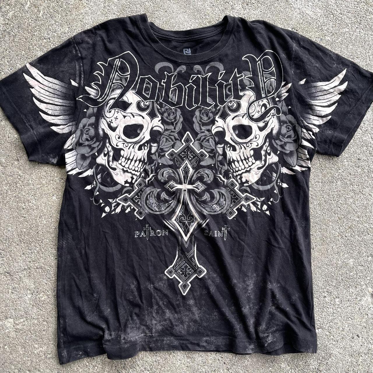 cyber goth metallic t-shirt vintage 2000s grunge | Depop