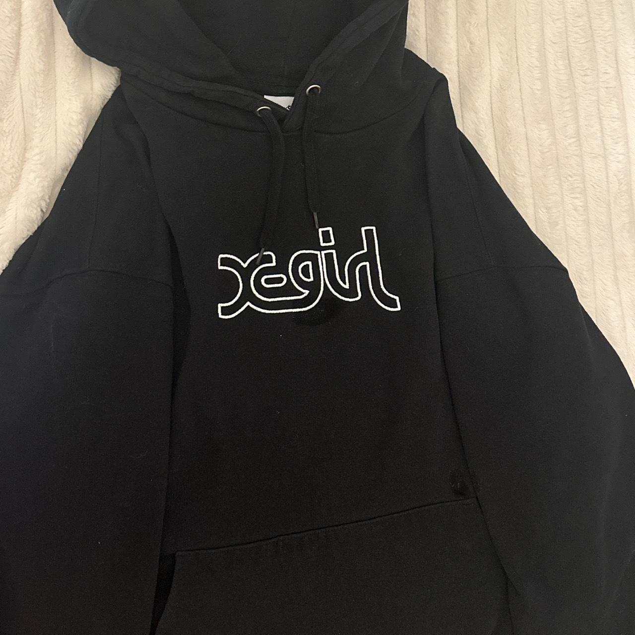 Black hoodie with white writing on the front... - Depop