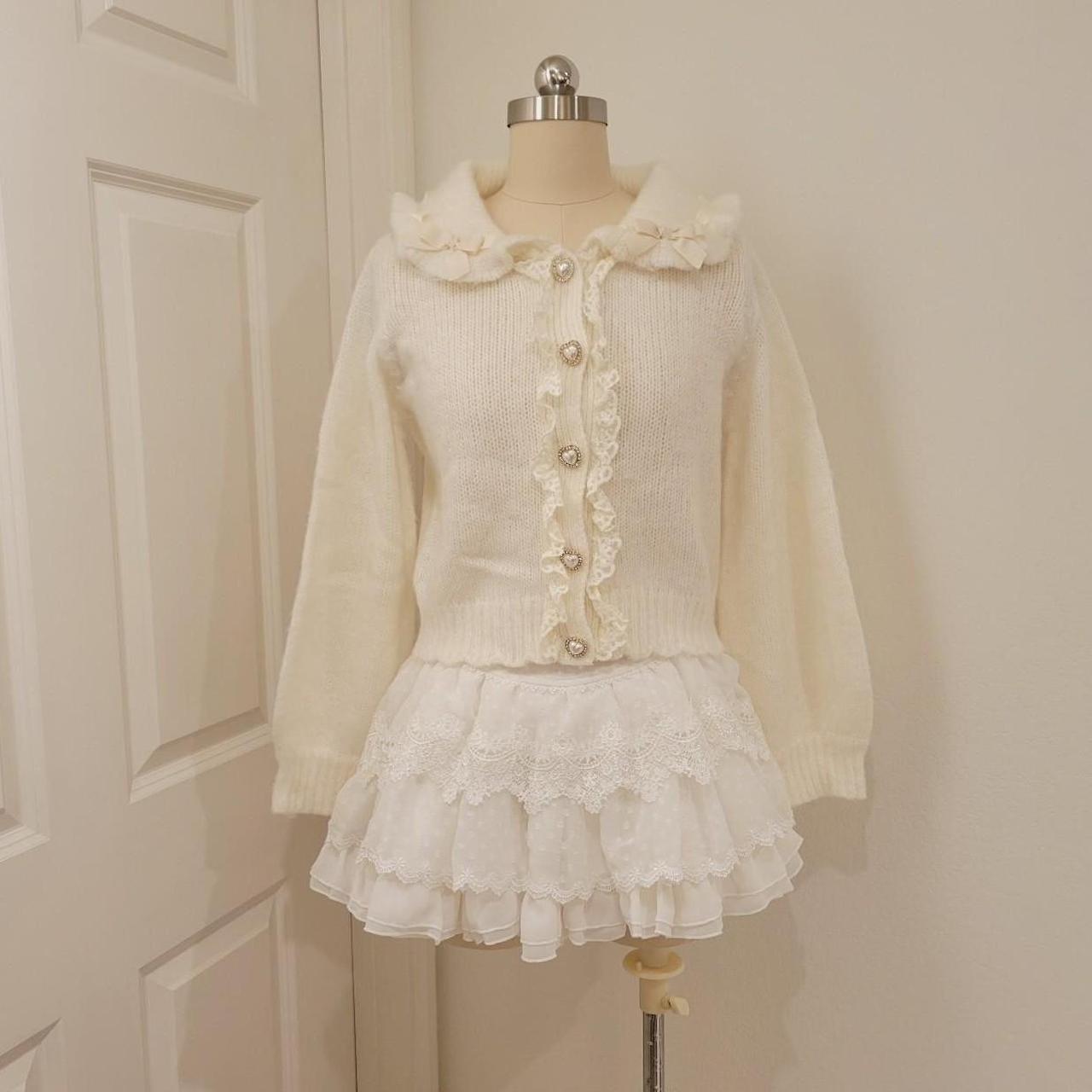 Beige liz lisa coquette lace store ruffle cardigan