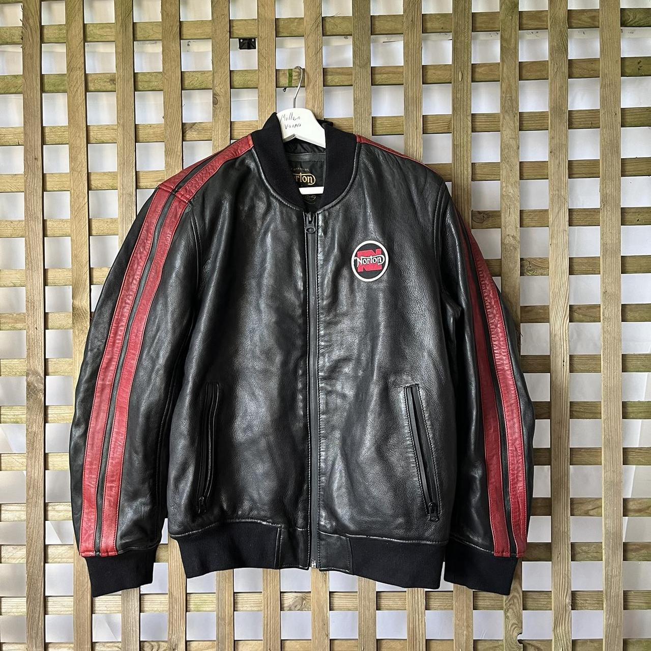 Rare Norton Leather Biker Jacket Black with Red