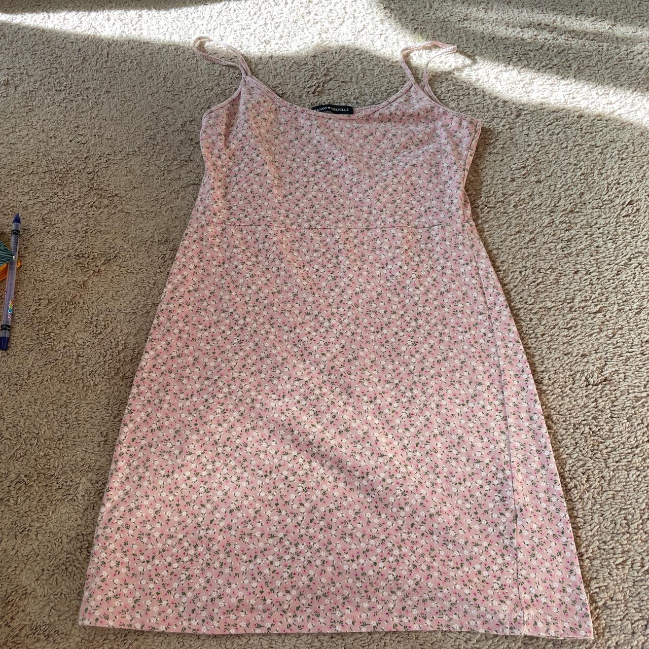 Pink floral brandy Melville tank dress Depop