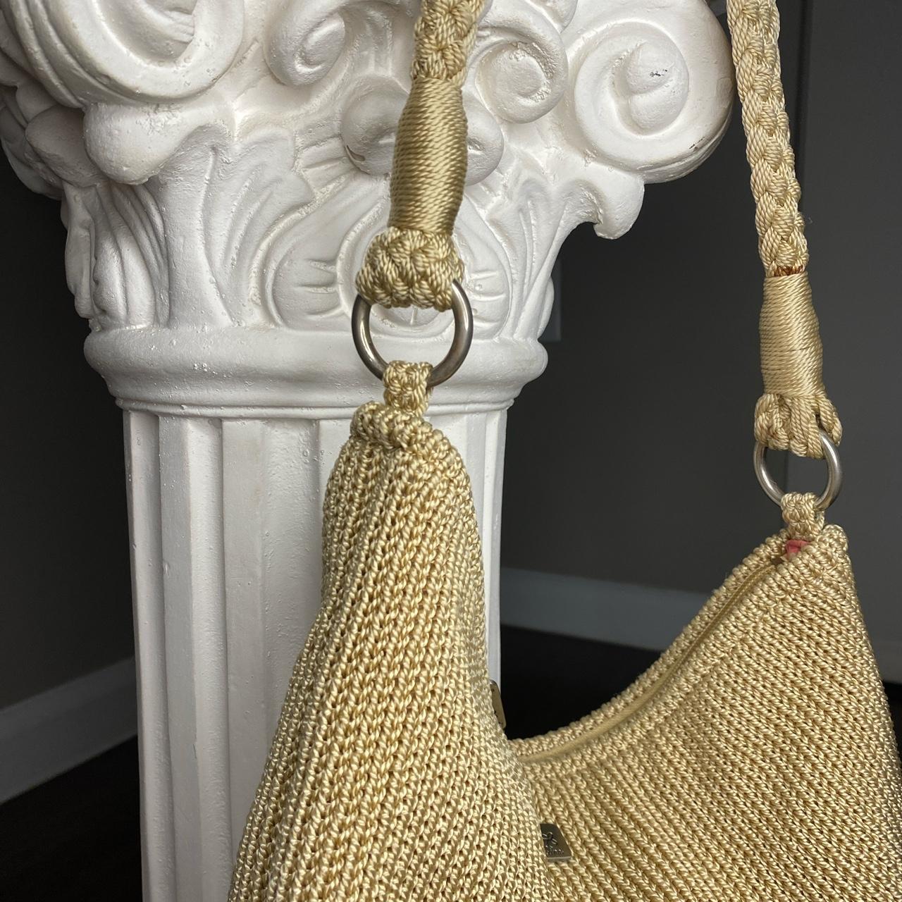 cutest summer bag - tan knitted bag - pink flower... - Depop