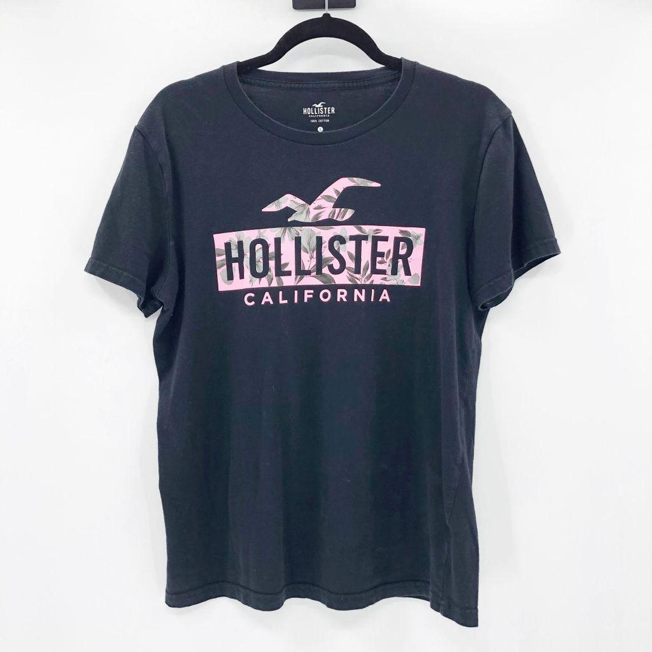 Hollister Men's Black Pink Graphic Tee Basic T Shirt - Depop