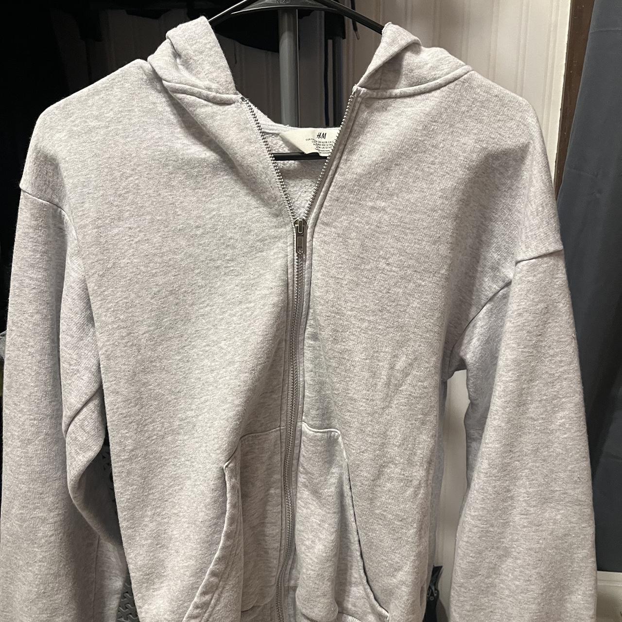 H&Ms light grey zip up hoodie! kids size 16/18... Depop