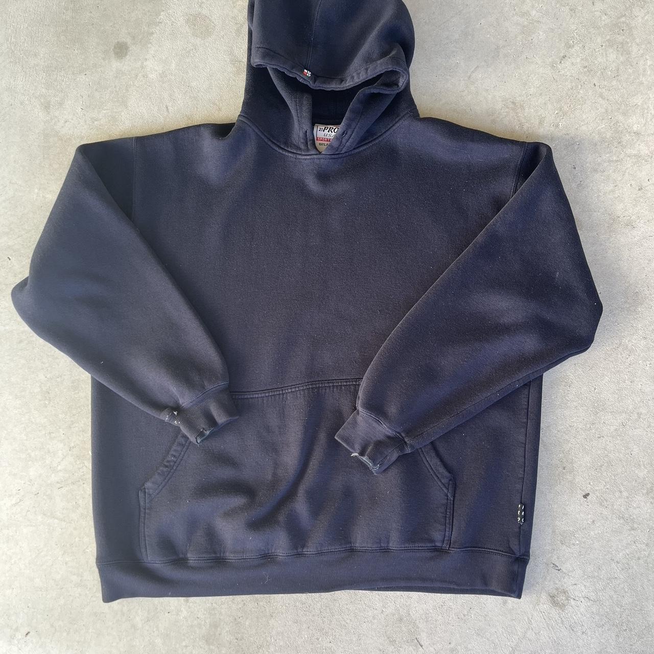 Vintage Pro USA Blank Hoodie Navy Blue and Grey Size... - Depop