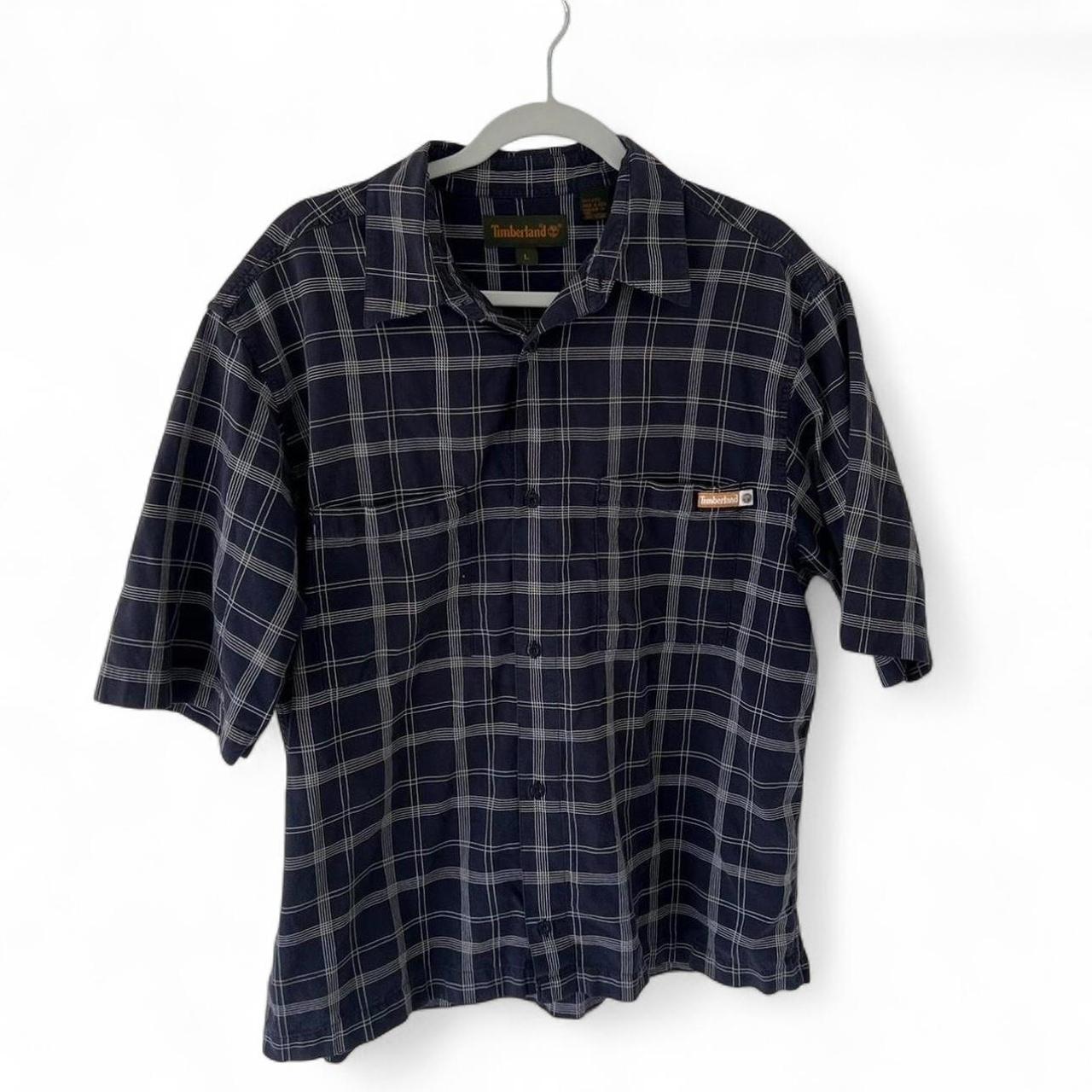Timberland Men's Shirt - Blue/Navy - L – Vintage navy Timberland boxy button up men's …