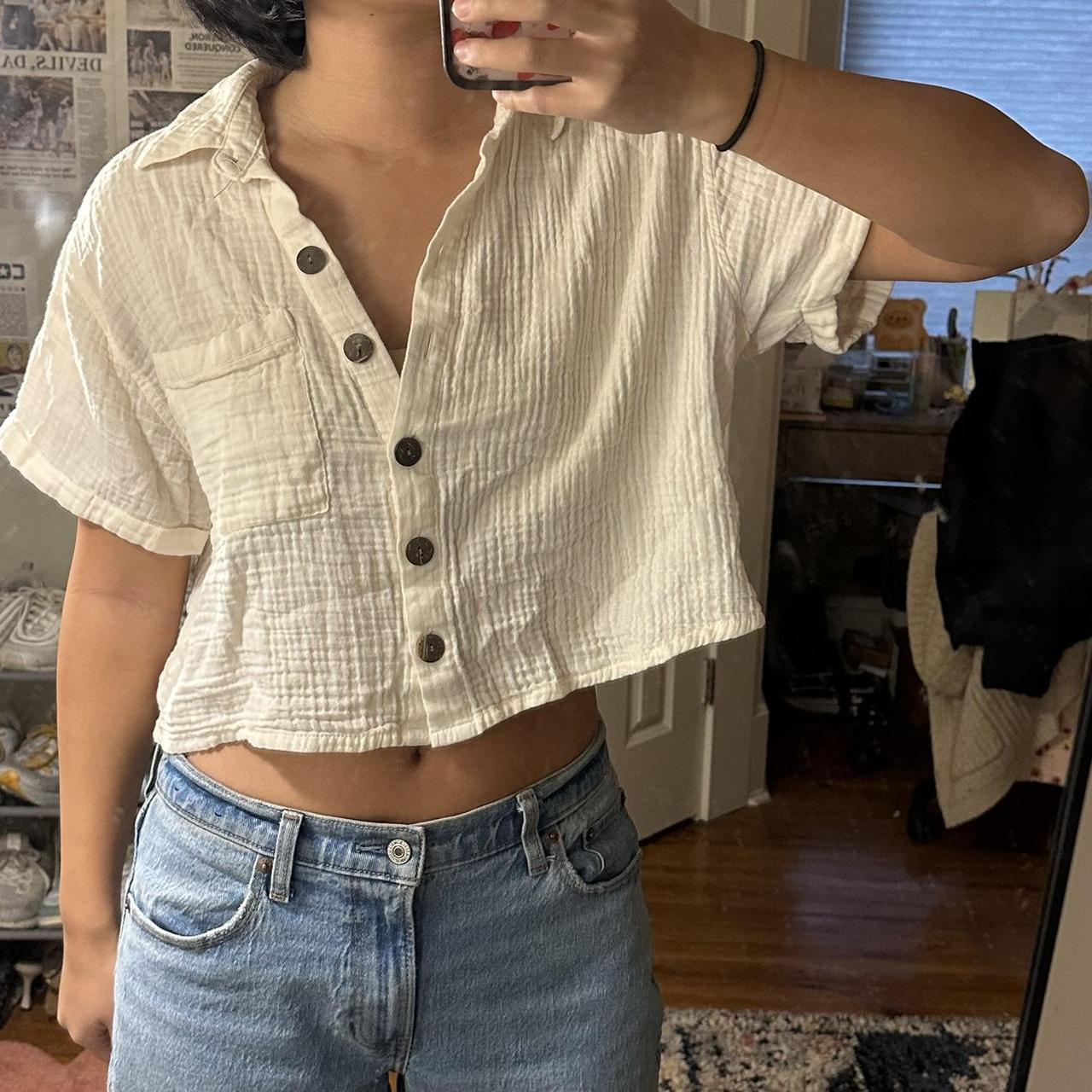 Forever 21 linen button down short sleeve shirt Depop