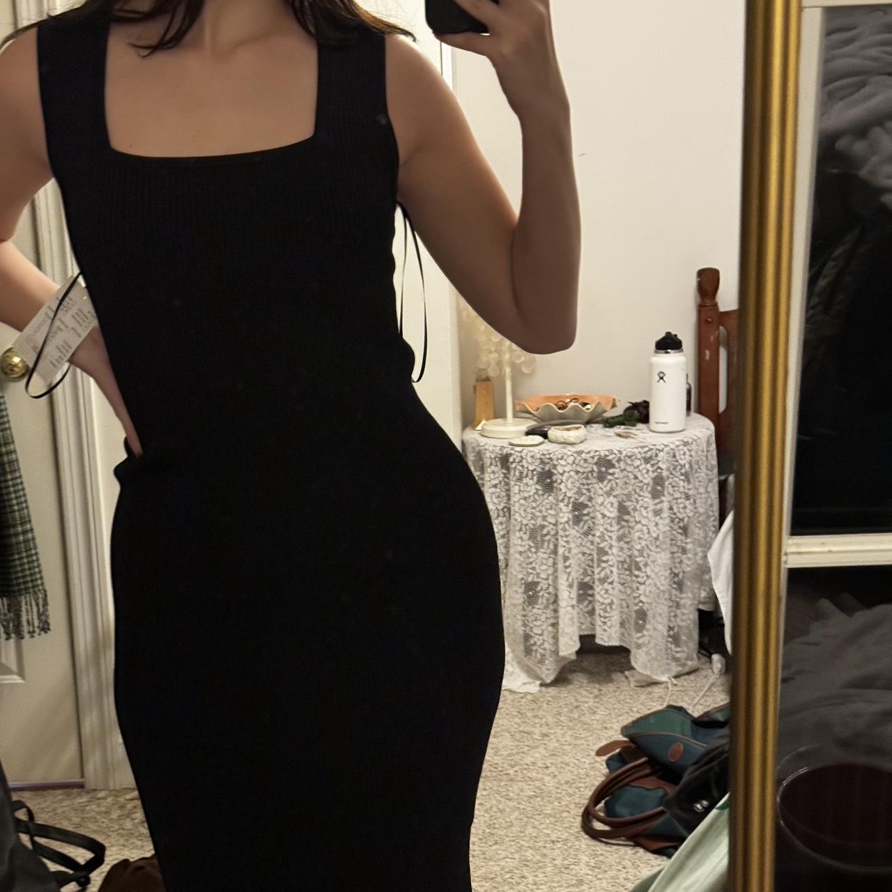 Midi stretch dress with embroidery hem, rayon and... - Depop