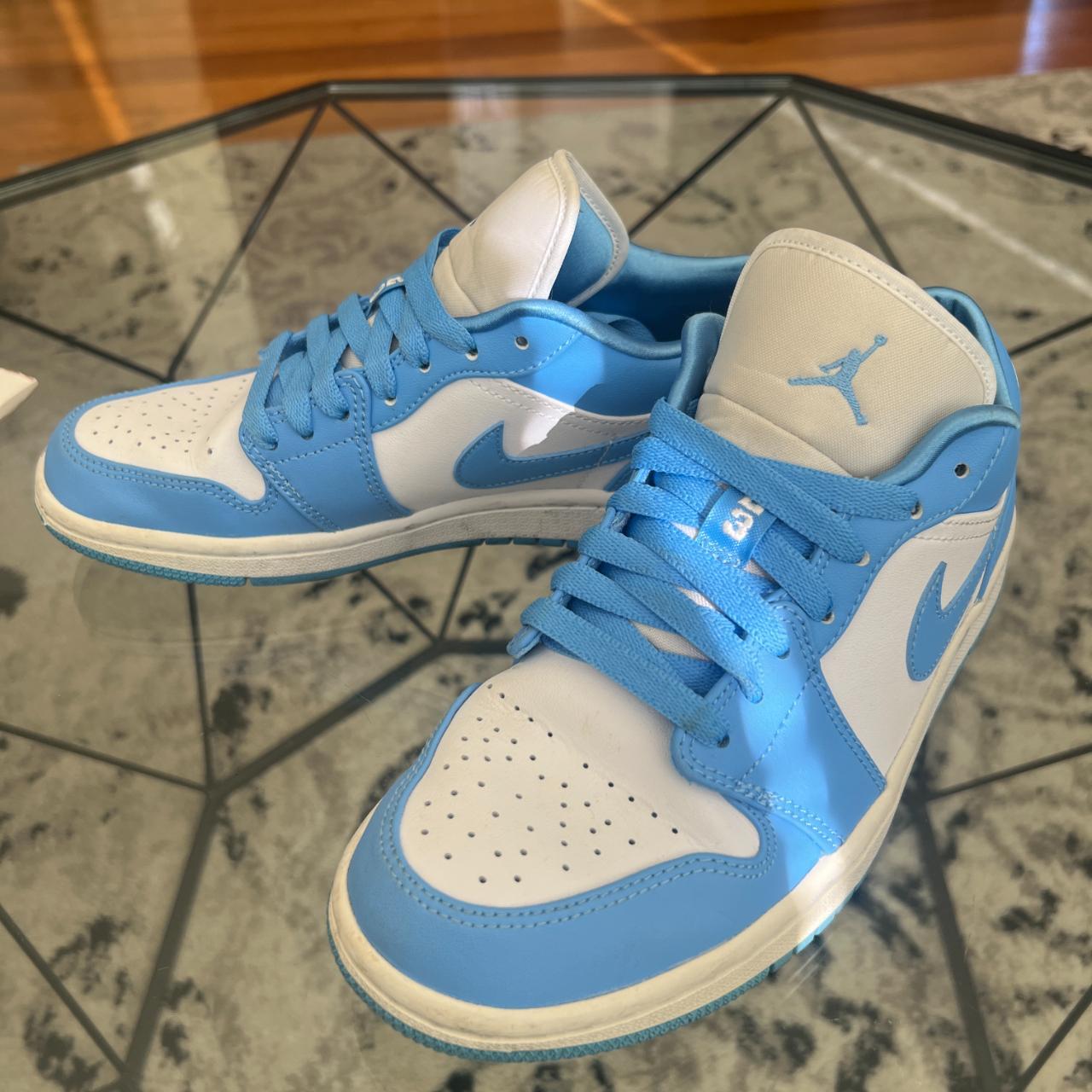 light blue and white dunks low