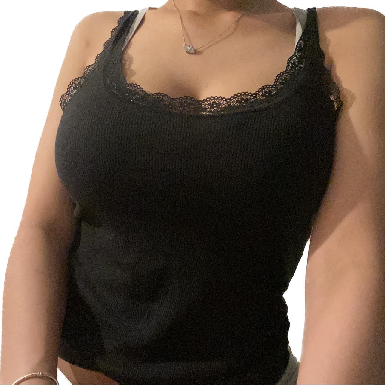 Super cute frilly vest top x Black fitted vest top... Depop