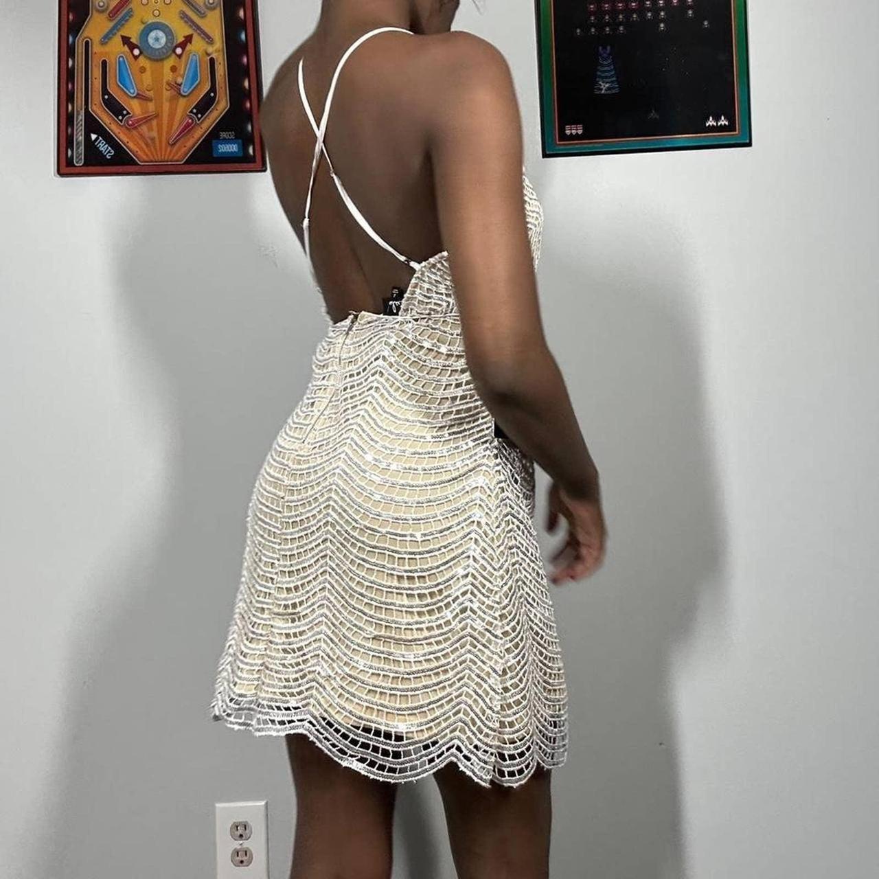 Lele white and shop silver sequin mini dress