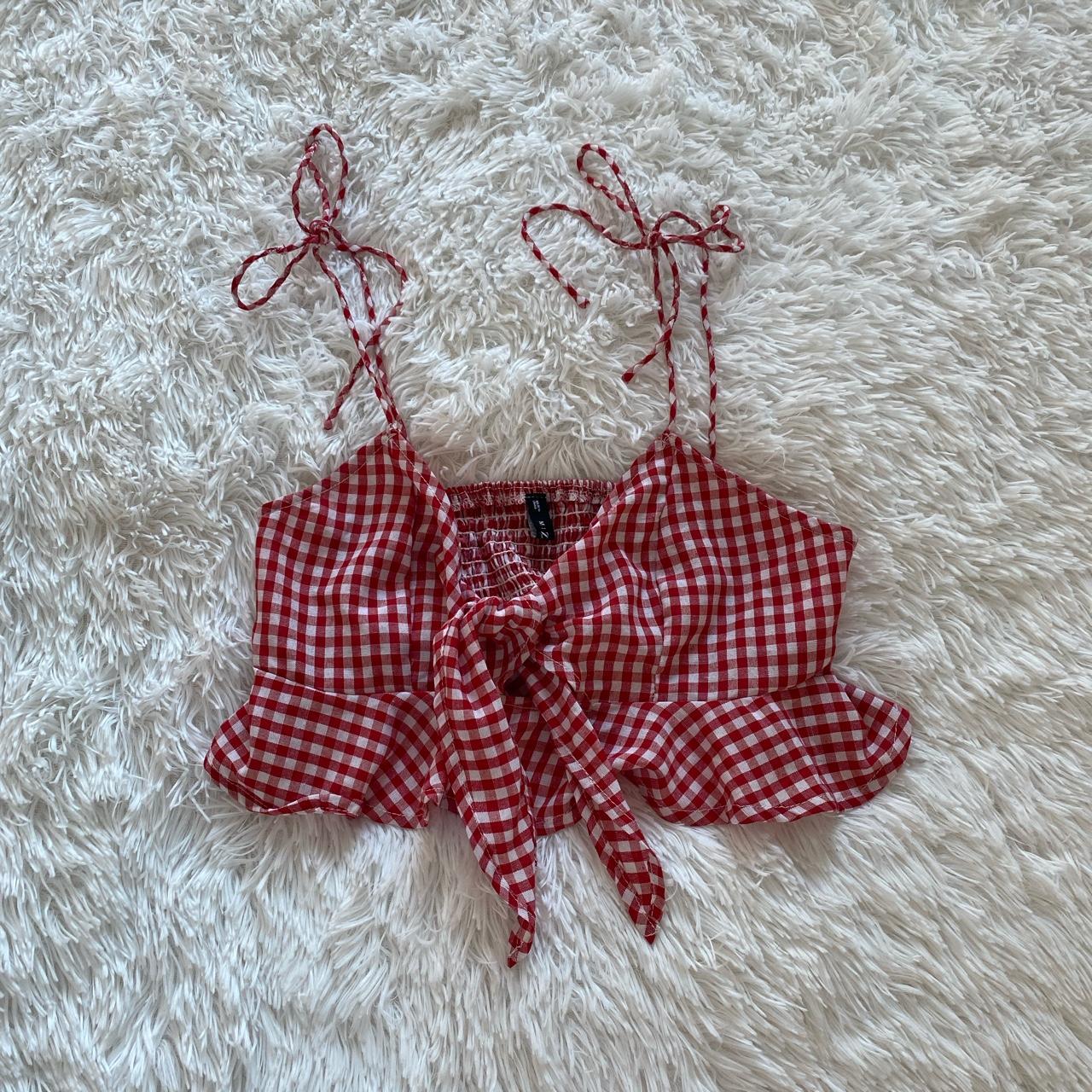 ZAFUL Women's Red and White Crop-top