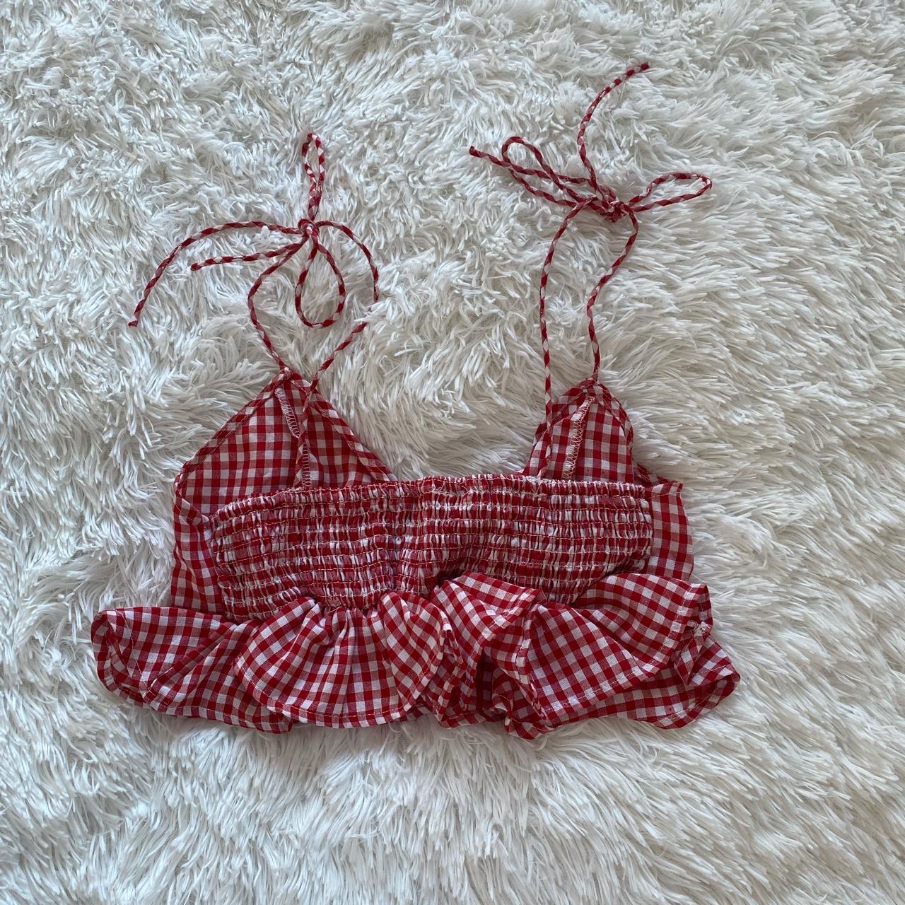 ZAFUL Women's Red and White Crop-top (2)
