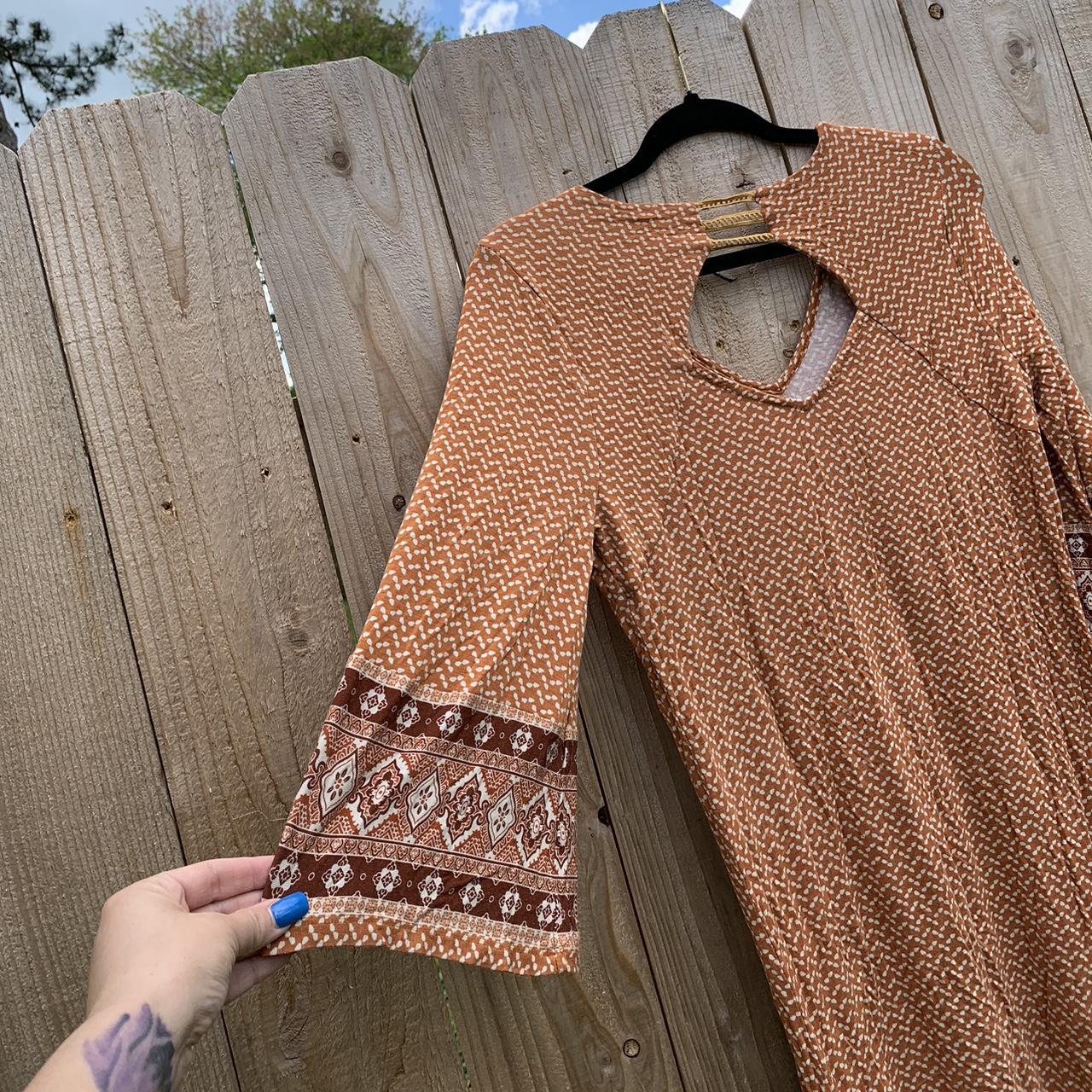 Anthropologie Women's Orange and Burgundy Dress | Depop