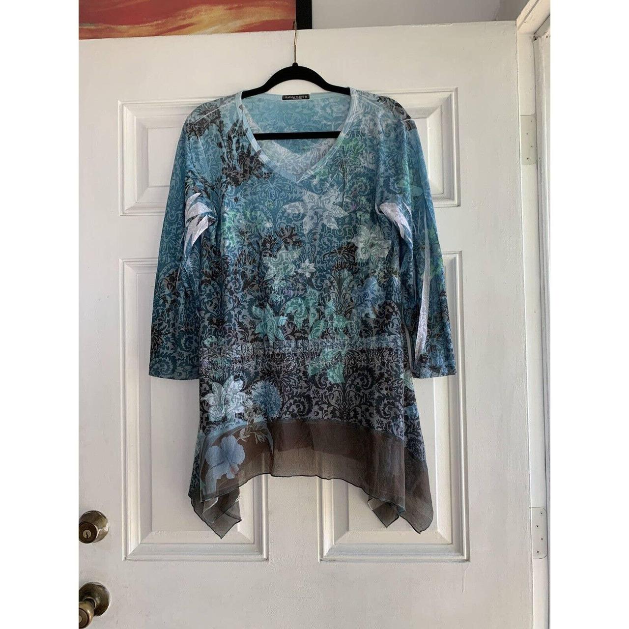 Katina Marie Blue Long sleeve top Size Medium.... - Depop