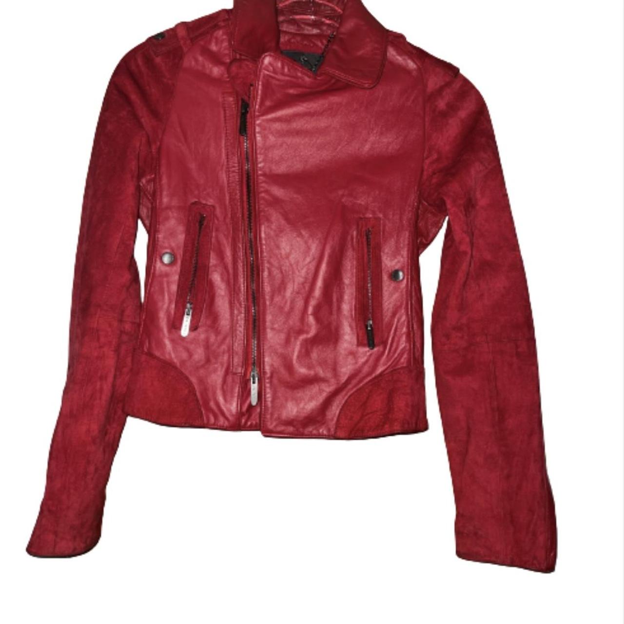 Red leather jacket arms are a suede material. The... - Depop