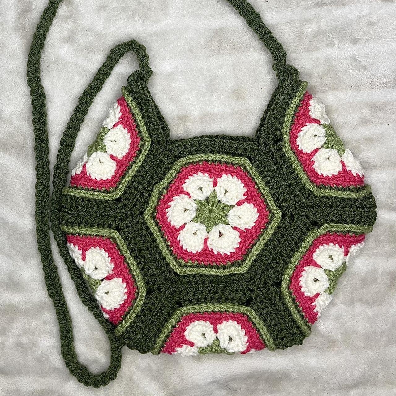 Hand-made Crochet Hexagon Bag, Color: Army