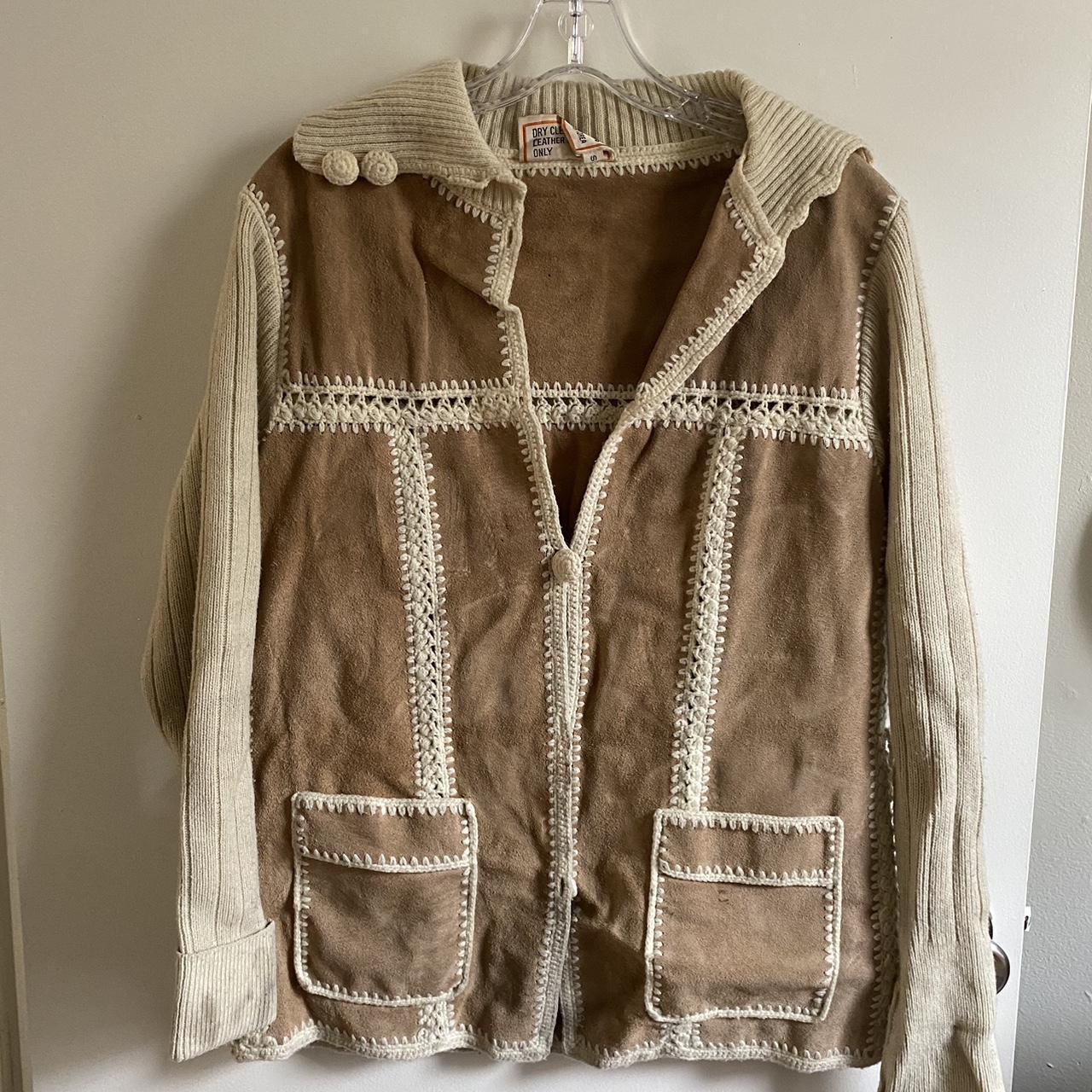 retro hippy 70’s vintage leather sweater jacket very... - Depop