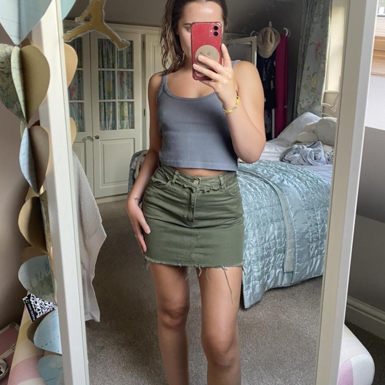 Khaki denim mini skirt Topshop denim mini skirt in