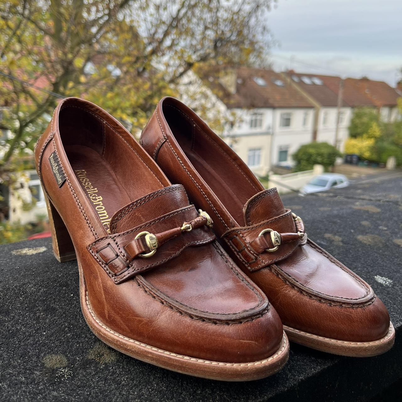 Tan store heeled loafers