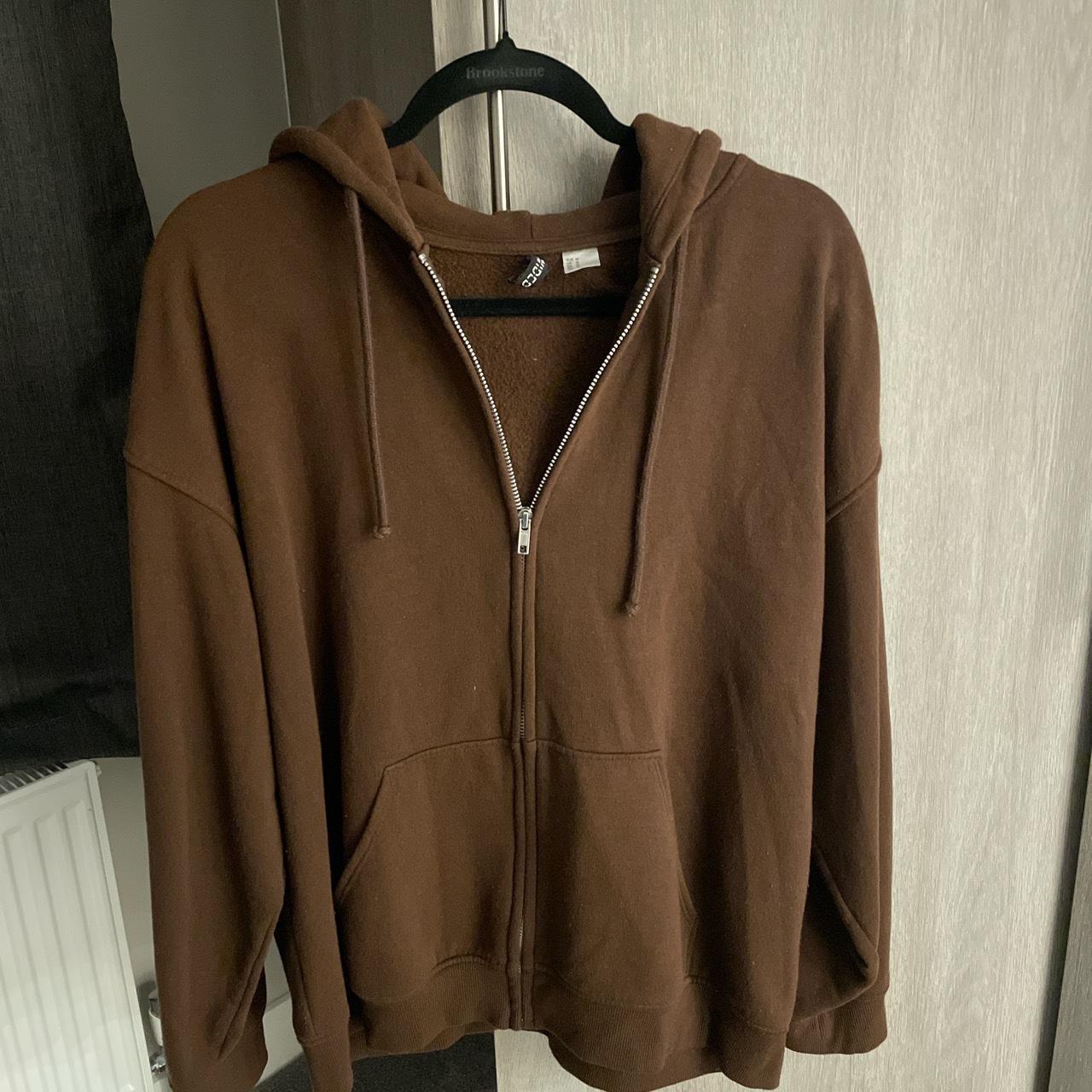 Classic chocolate brown zip up hoodie Size:... - Depop