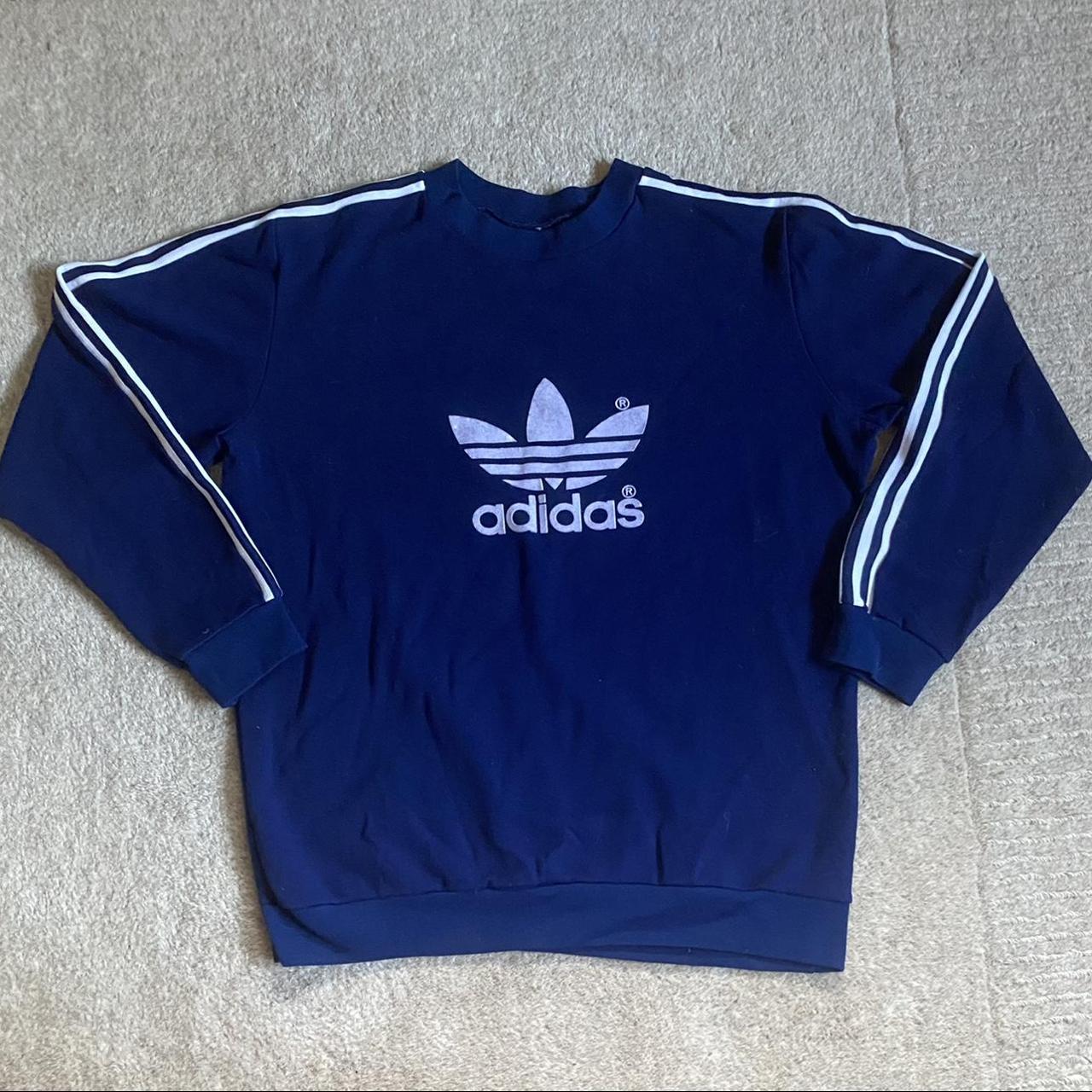 Adidas Originals Men's Blue and White Jumper | Depop