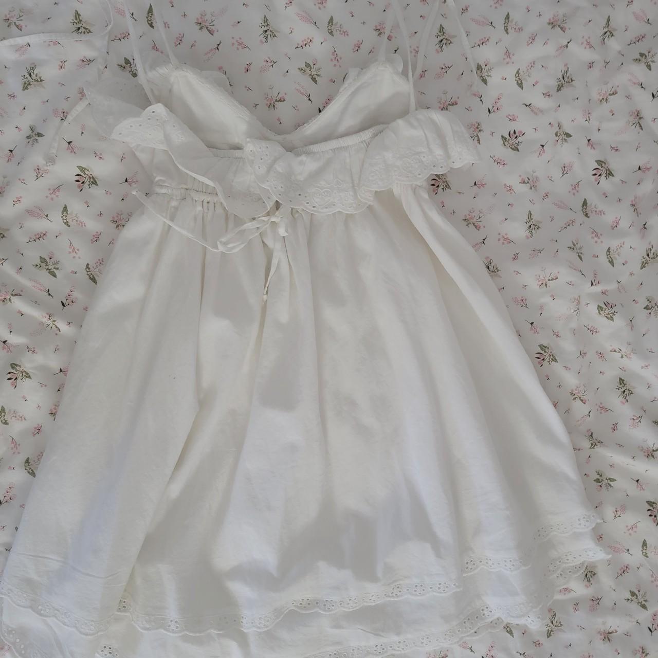 cute white kitteny babydoll dress pink bows Coquette... - Depop