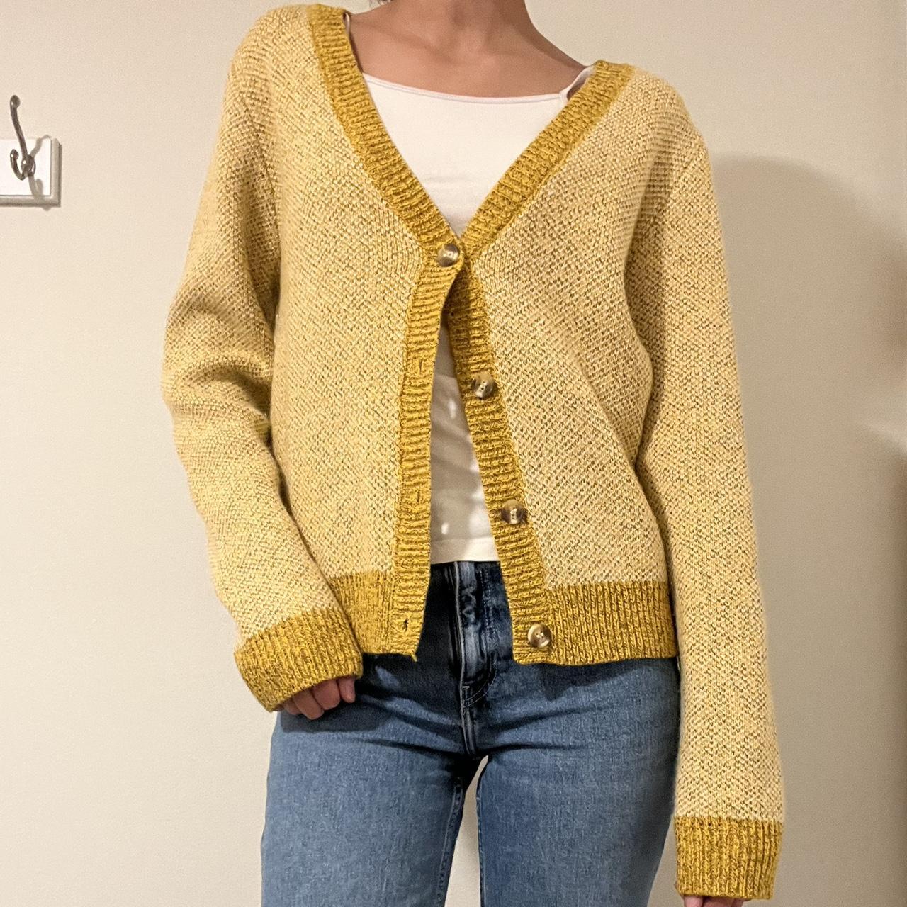 Yellow button up sweater cardigan with elbow Depop