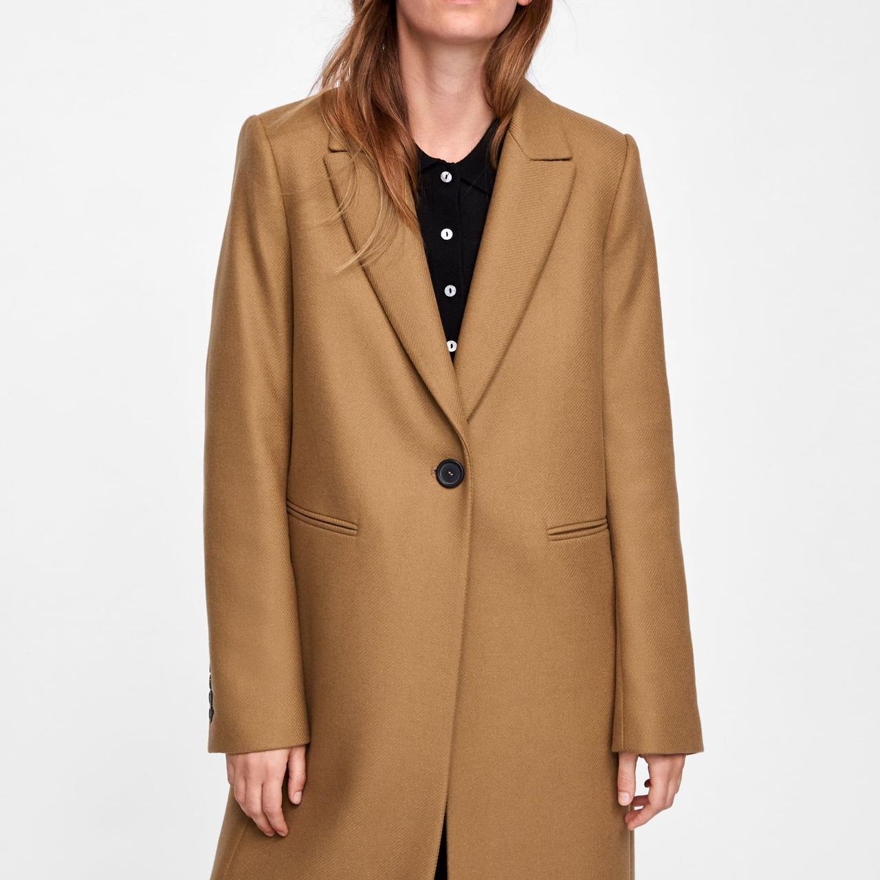 Zara Camel Coat Size Small Coat with lapel collar... Depop