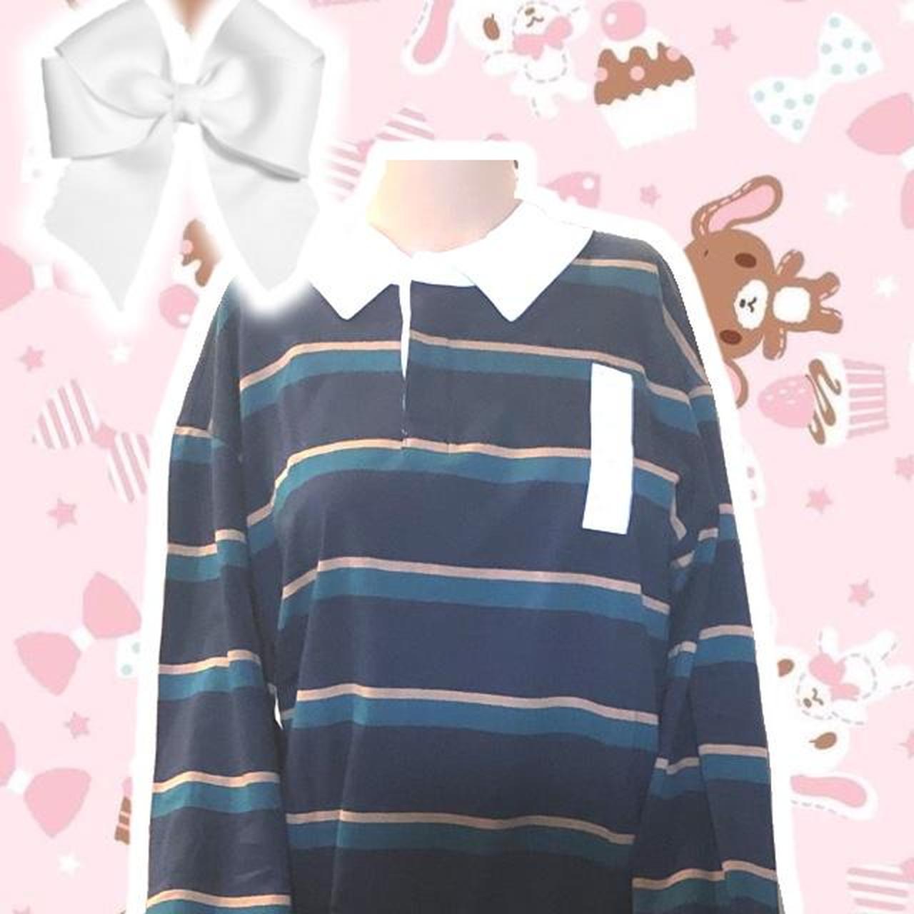 Stripe Collar Knit Polo Top / sweatshirt / vintage... Depop