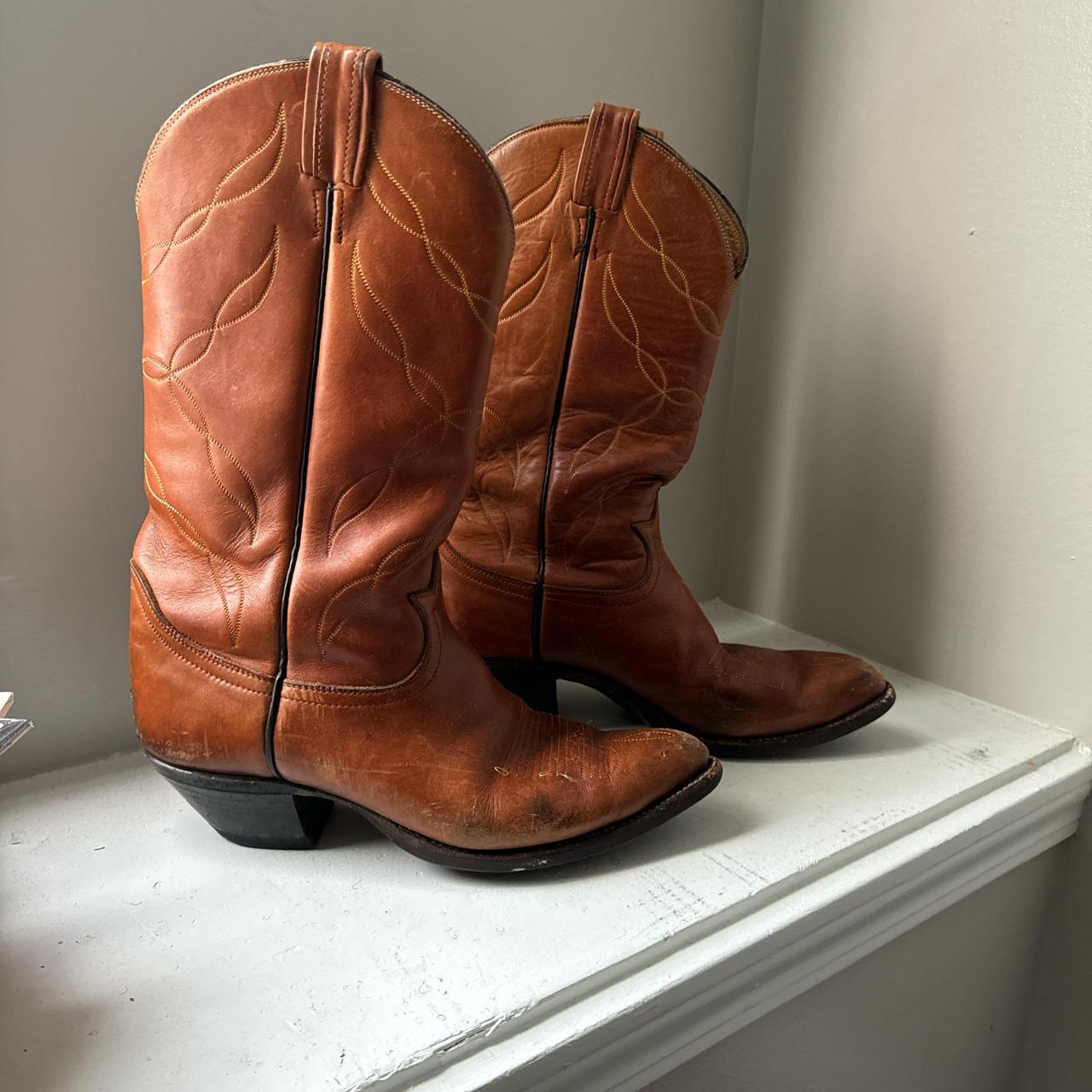 Vintage burnt orange cowboy boots Wear shown in. Depop