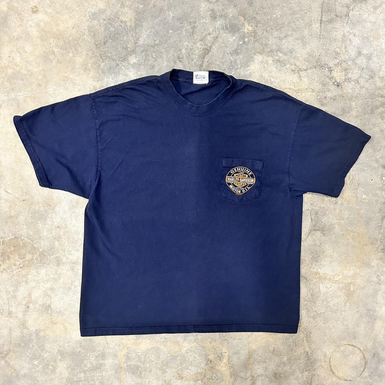 Vintage navy blue harley davidson pocket t shirt.... - Depop