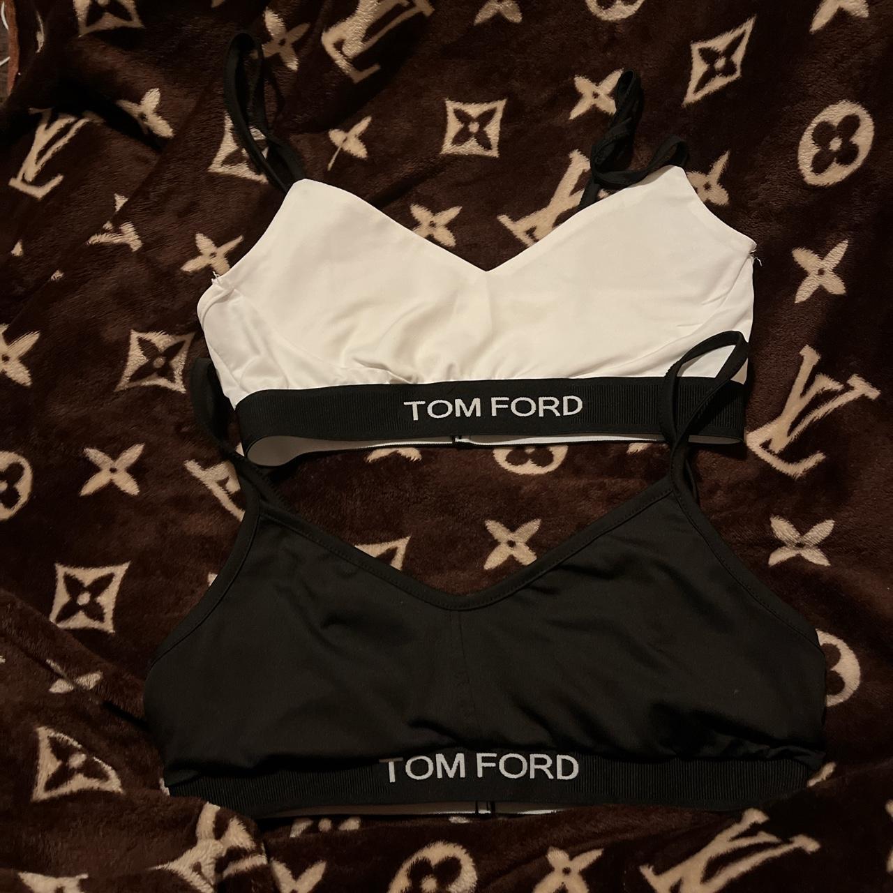 TOM FORD Women's Black and White Crop-top | Depop