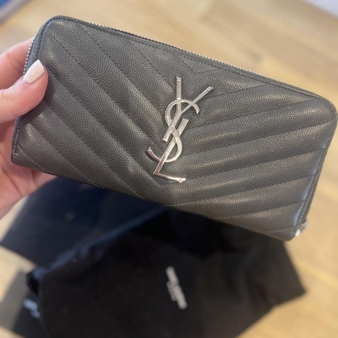 Authentic YSL Saint Laurent tan gold zipper wallet - Depop