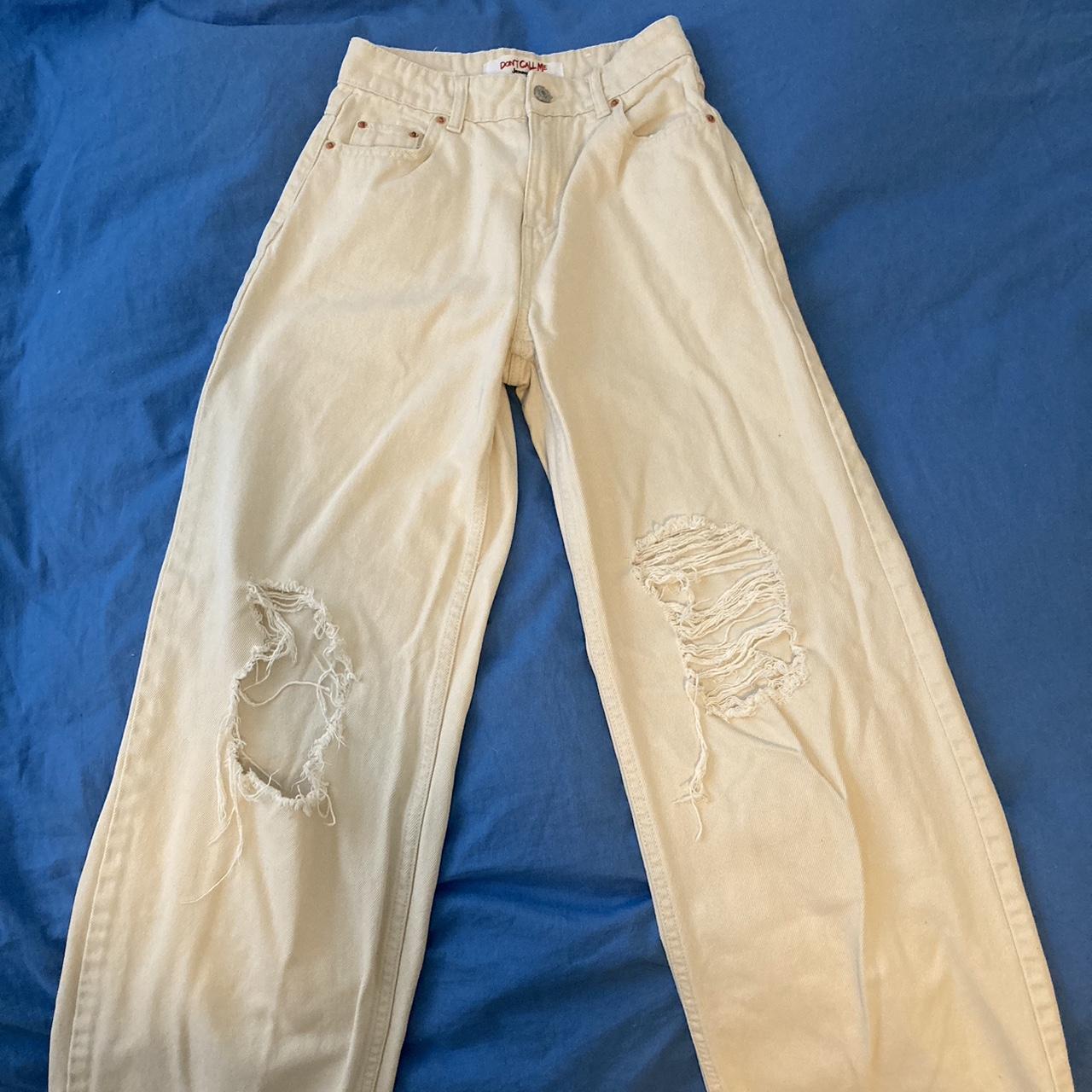 Beige ripped dad jeans size 24 waist bought in... - Depop