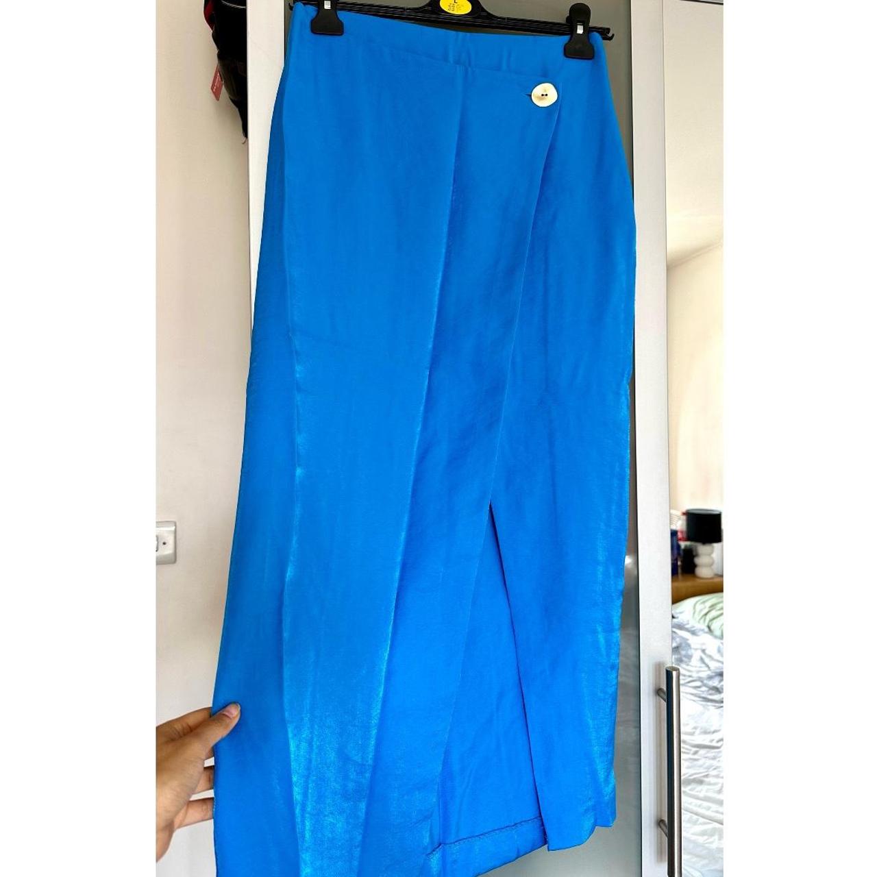 Zara blue satin midi skirt, Size XS Zara blue satin... Depop