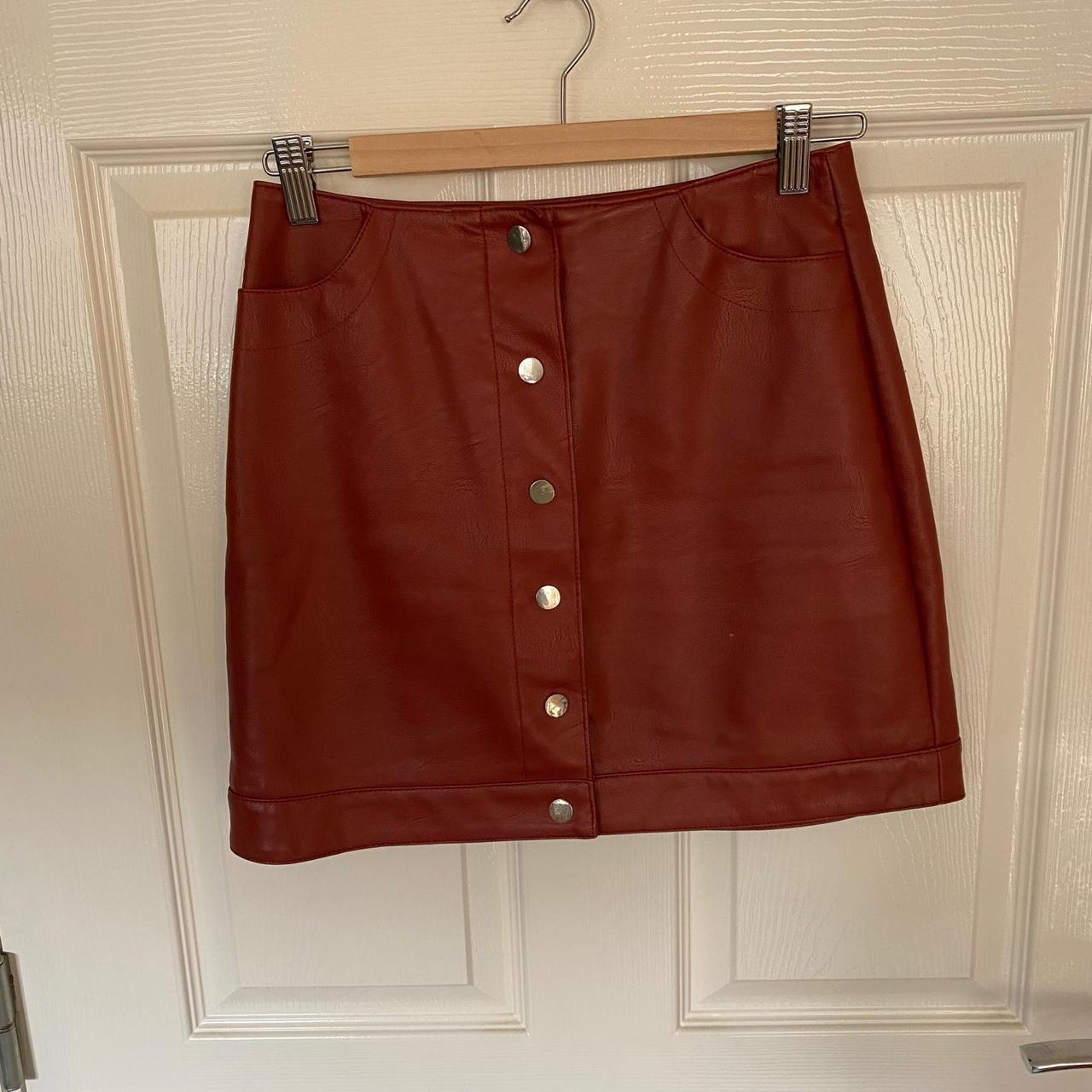 Topshop orange leather skirt cheap