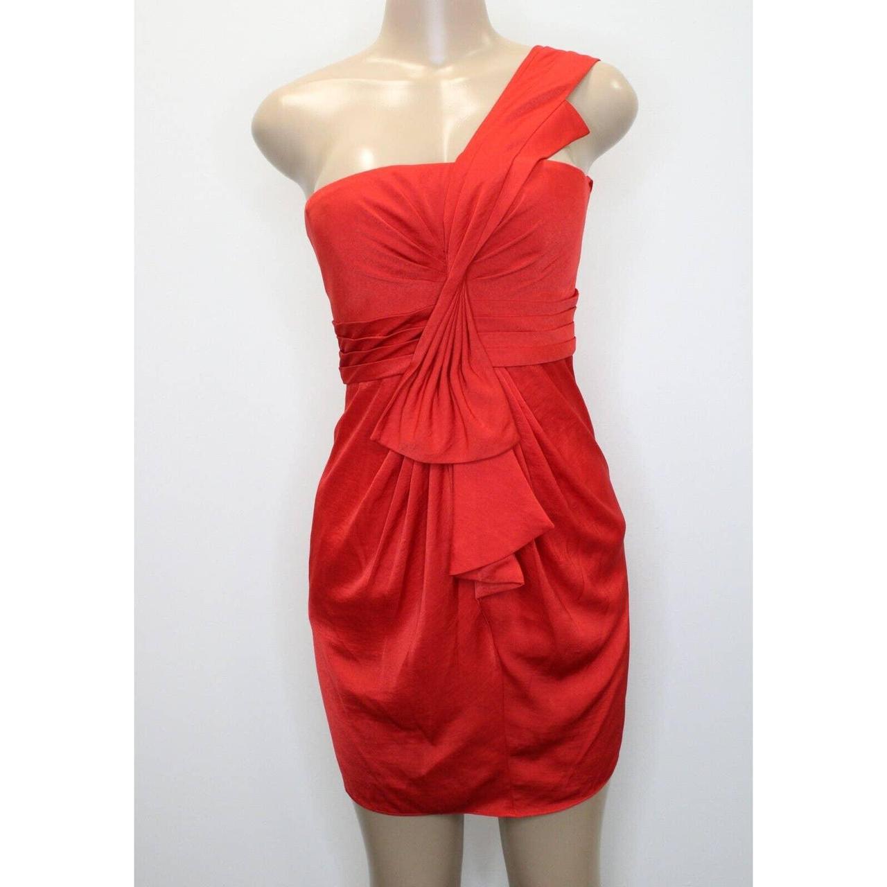 BCBGMaxazria Womens Red Crepe Dress One Shoulder