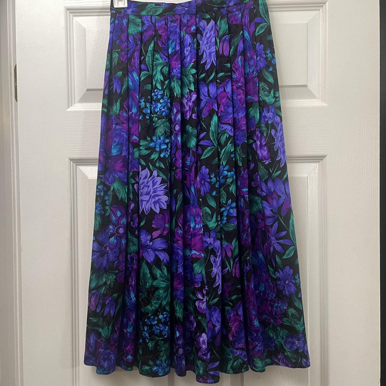 Vintage Blue, Purple & Green Silk Skirt - Size 4 •... - Depop
