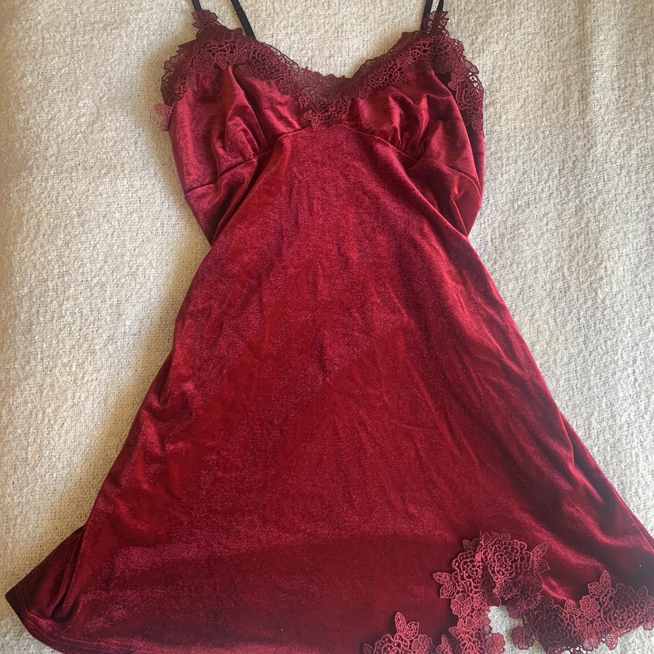Vintage red velvet slip mini dress Perfect condition - Depop