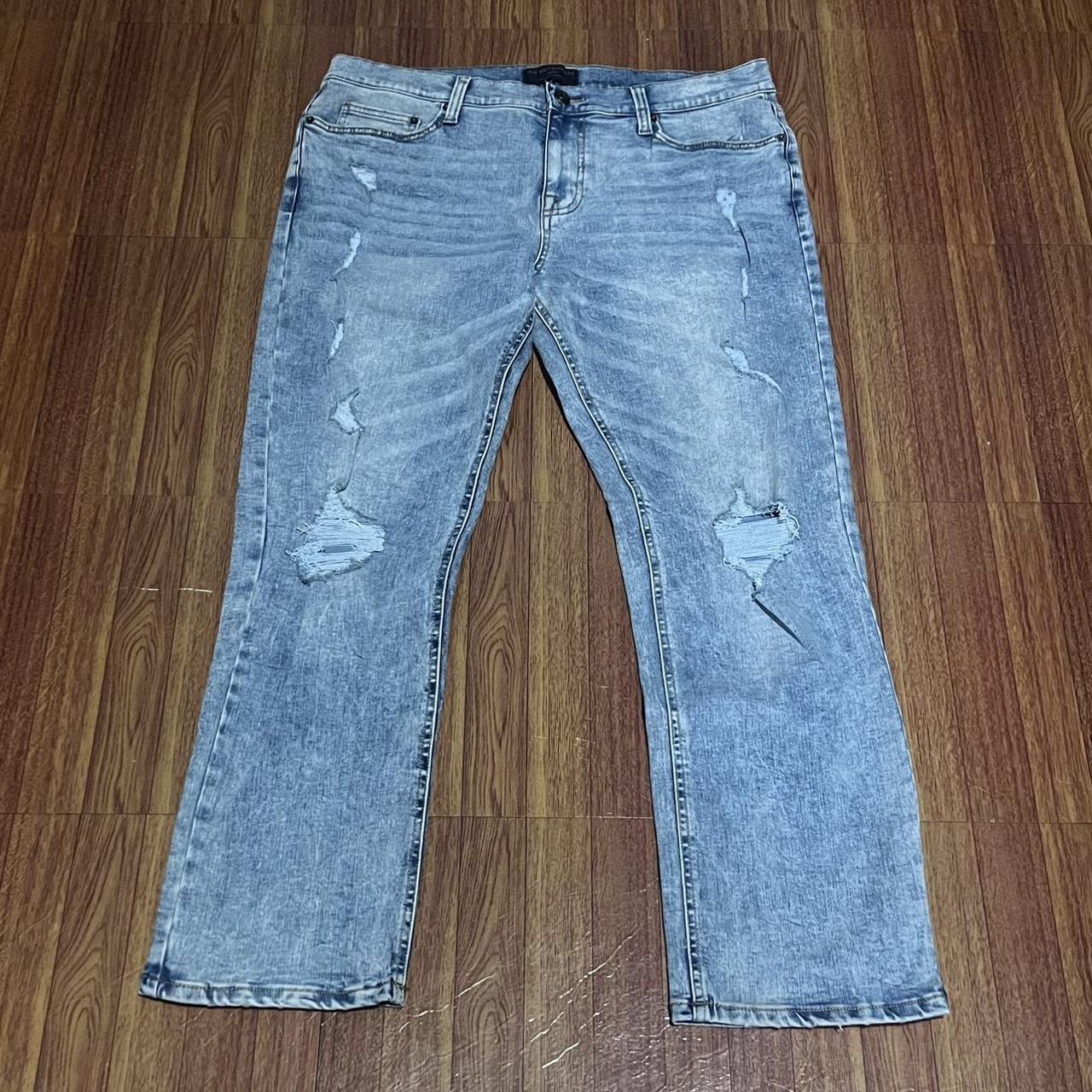 no boundaries faded blue distressed denim - Depop