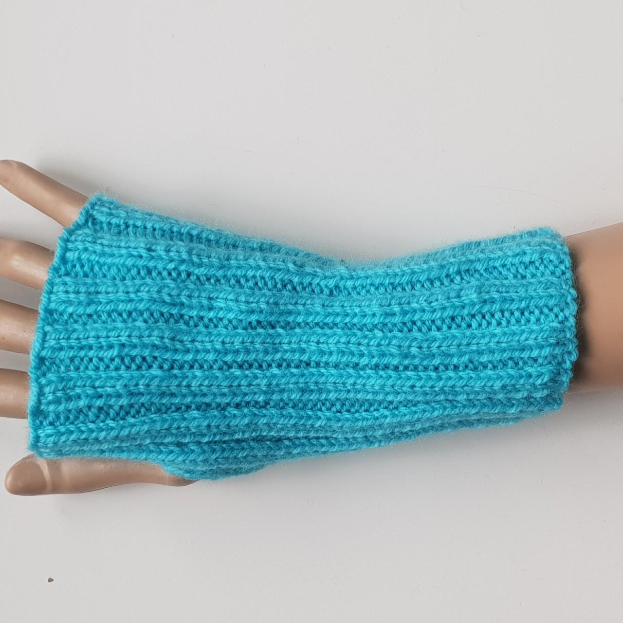 Hand knit ribbed fingerless gloves made with... - Depop
