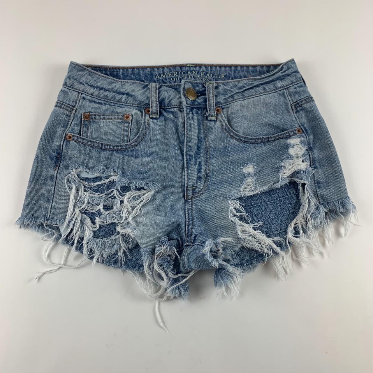 American Eagle Shorts Destroyed Denim Lace Pocket Hi... Depop