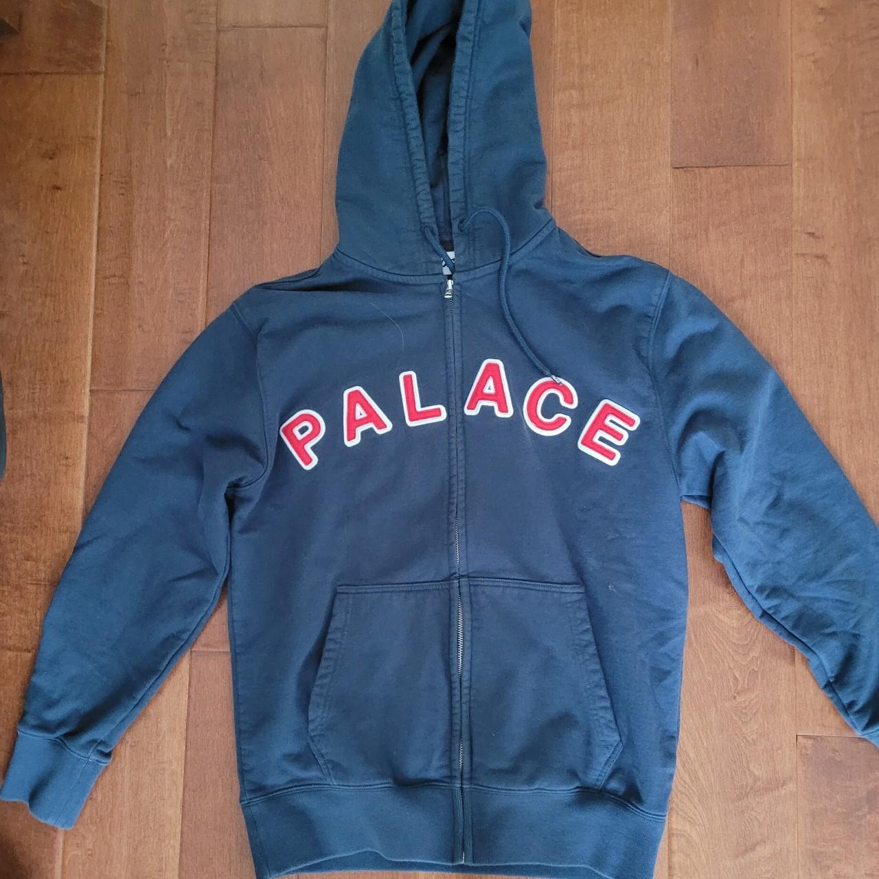 Palace Navy Blue Outline Arch Zip hoodie with dark | Depop